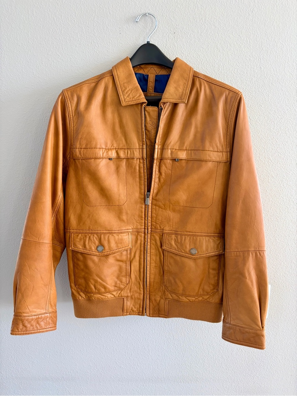 Tommy Bahama Men's Cognac Leather Bomber Jacket Medium
